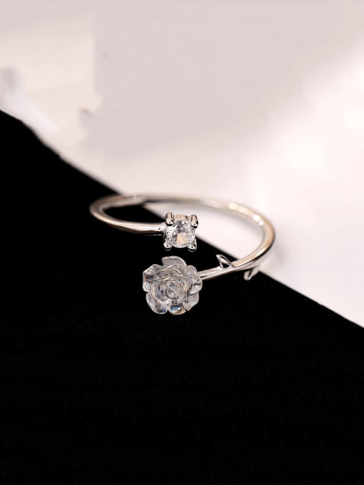 RS1004 [White Gold] 925 Sterling Silver Flower Trend Band Ring